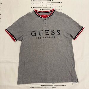 GUESS Gray Logo Polo Tee with Red & Black Trim